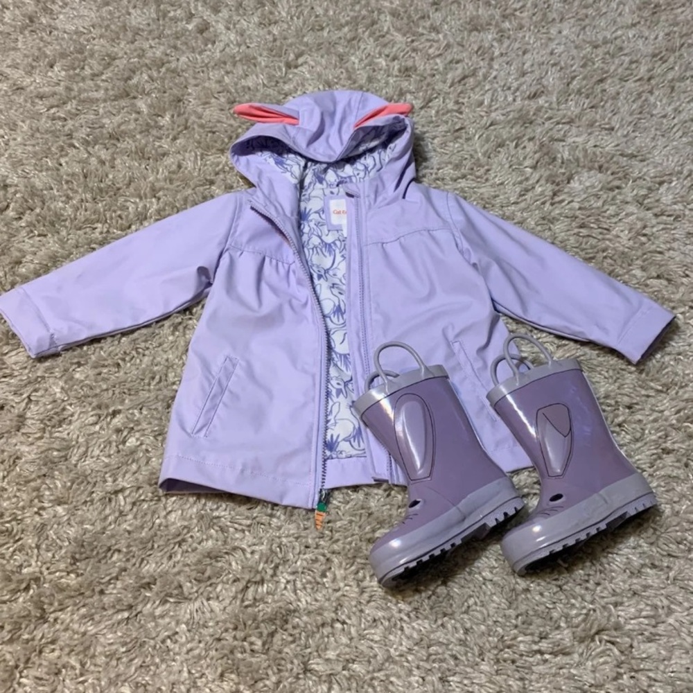 Rain jacket and rain boots toddler girl